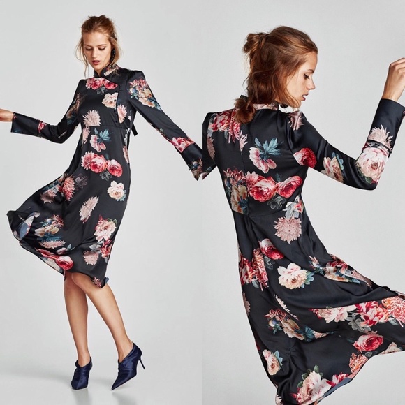 zara long sleeve floral dress